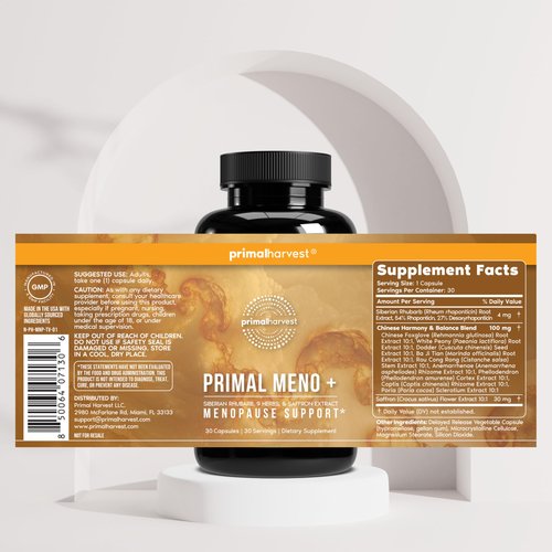 Primal Harvest Meno+ Menopause Support with Saffron & Chinese Herbs Support Mood, Menopausal Symptom Relief, & General Well-Being (1 Pack)