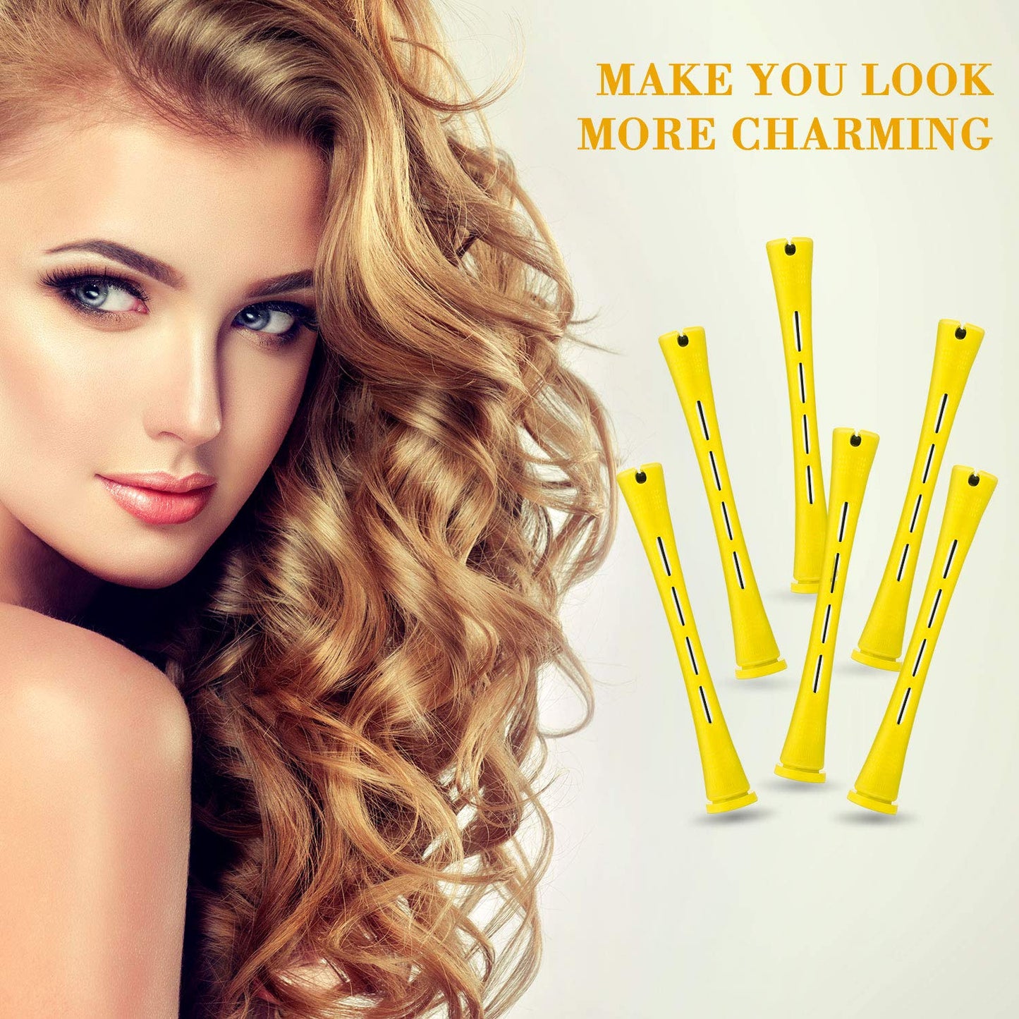 WILLBOND Hair Perm Rods - 96 Pcs Heatless Curlers with 2 Steel Pintail Combs | 0.28 Inch, Yellow
