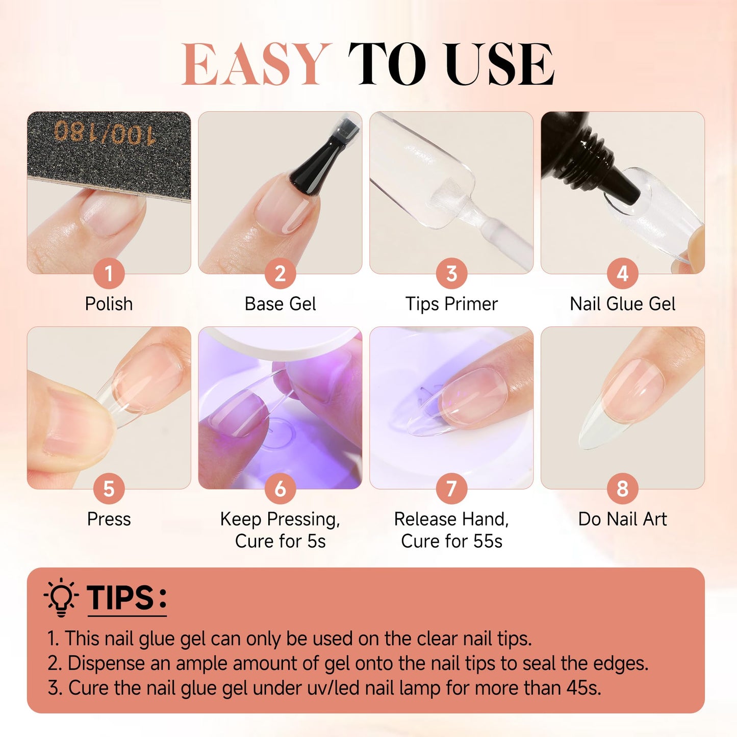 UNA GELLA Nail Tips 504pcs Full Cover Half Matte Fake Nails