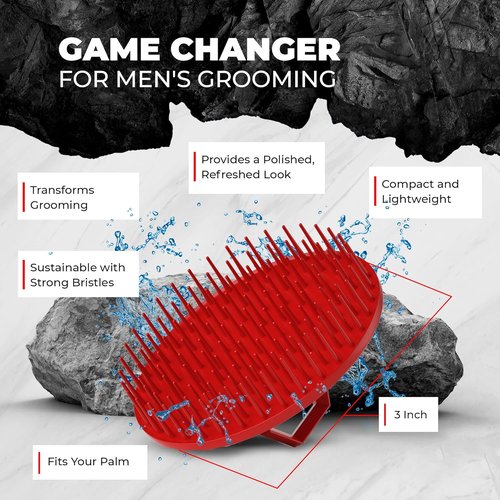 Bossman Scalp Massager & Shampoo Brush - 3 Inch Red Exfoliator for Scalp, Hair & Beard Care