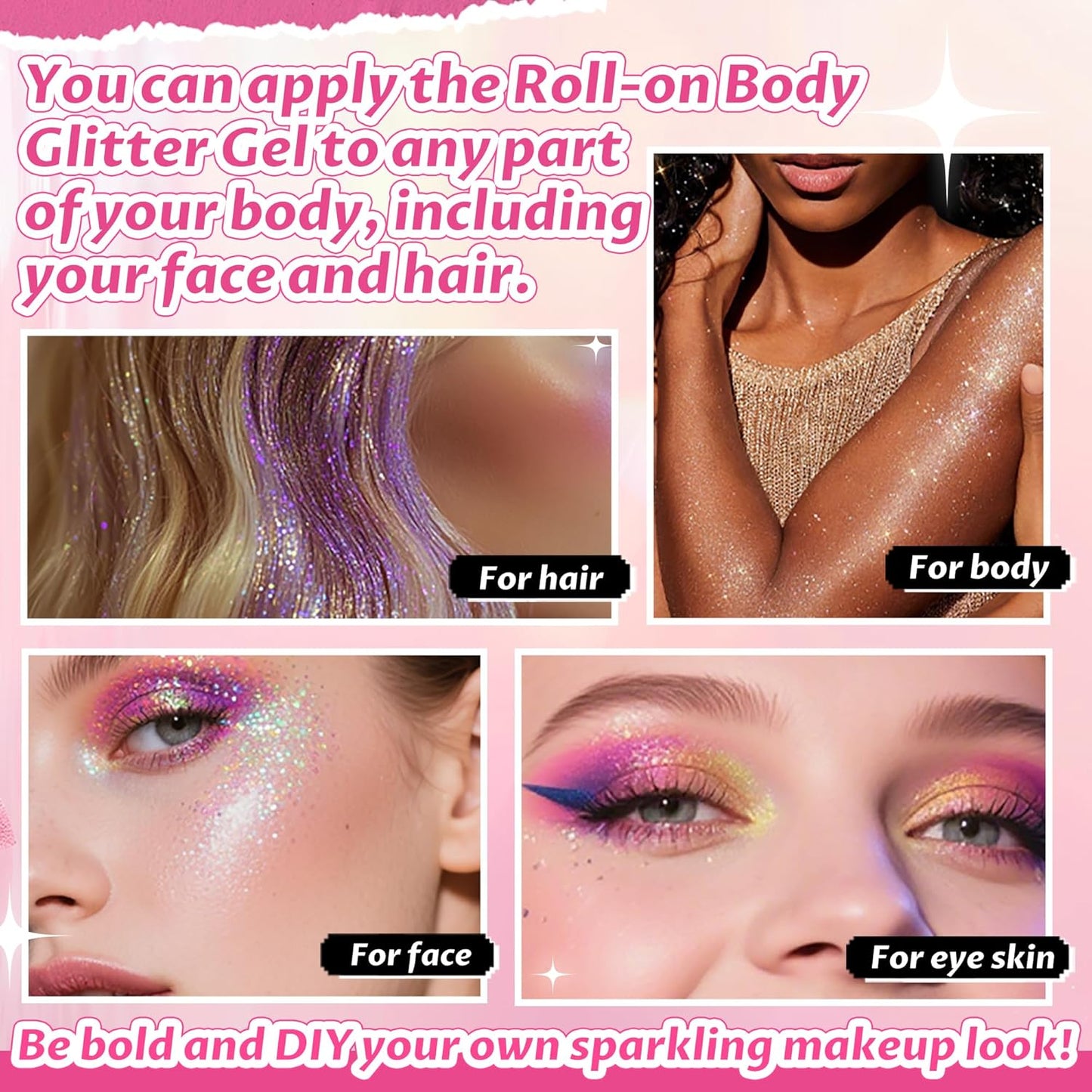 Skiennix Body Glitter - Roll-On Shimmer for Face, Hair & Lips | 20g Laser Powder for Halloween Makeup