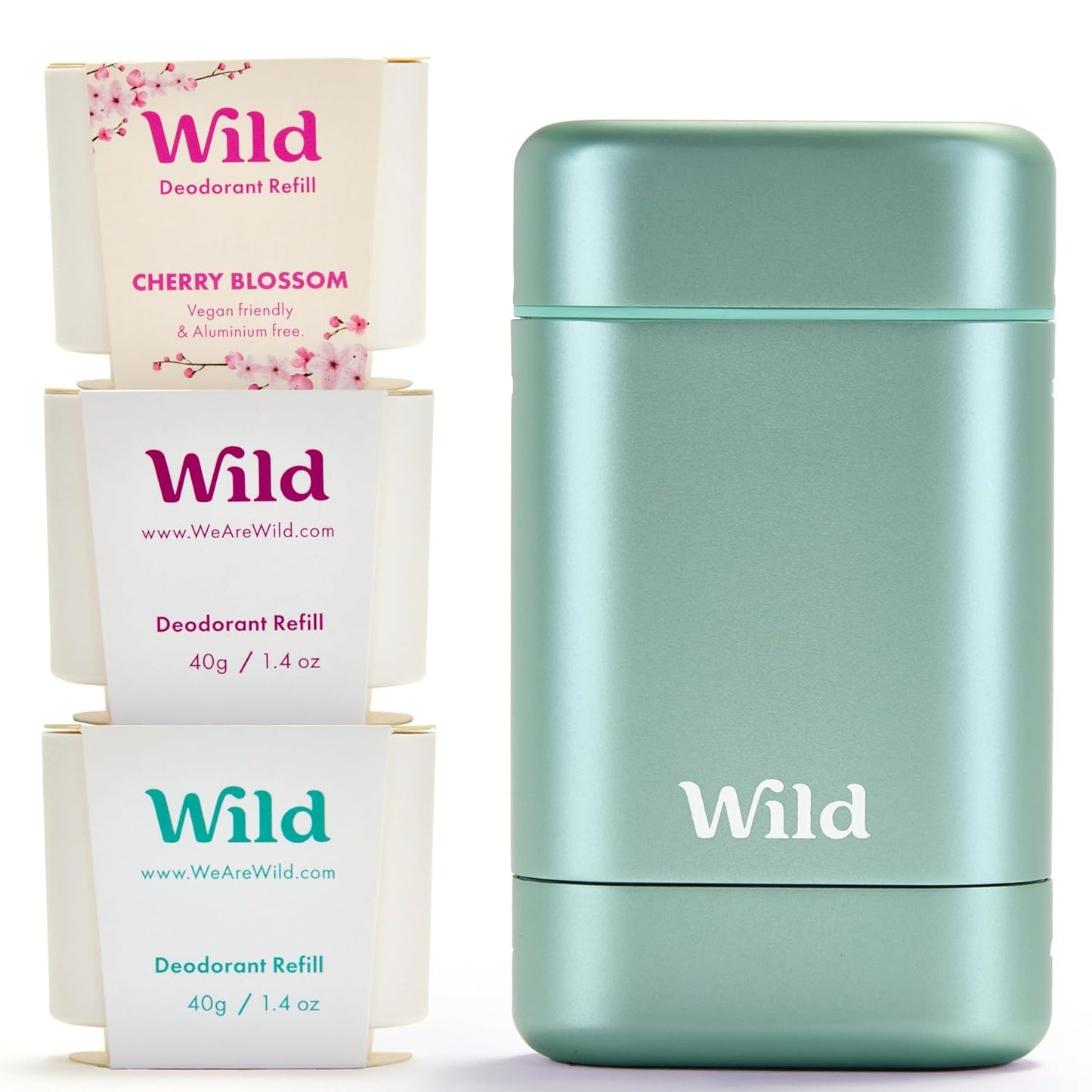 Wild Aluminum-Free Deodorant Starter Kit | Refillable Stick with Aqua Case & Vegan Refill Scents