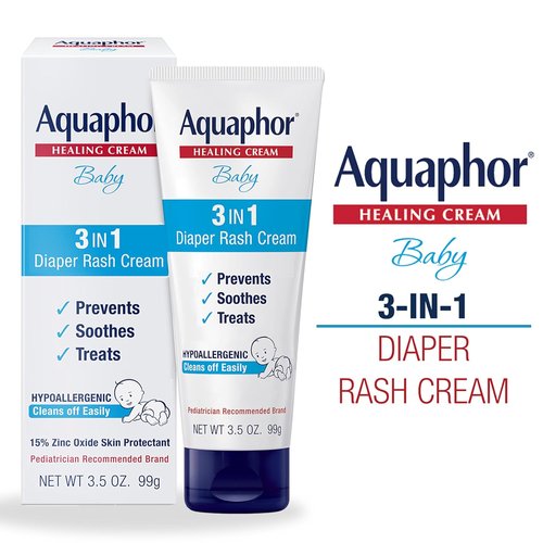 Aquaphor Baby Diaper Rash Cream - 3-in-1 Relief for Diaper Rash | 3.5 Oz Tube (Pack of 3)