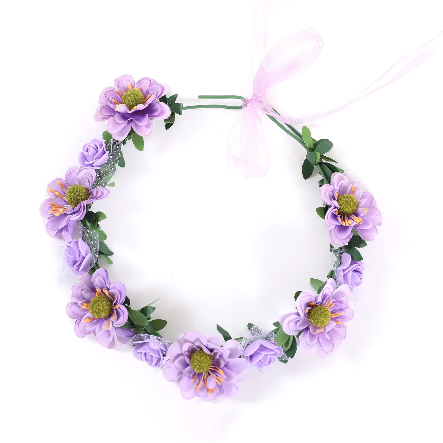 Gmmidea Women Girls Boho Flower Crown Adjustable Sunflower Floral Headband Wedding Bridal Headpiece Purple