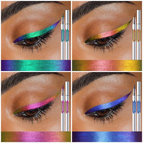 UCANBE Chameleon Liquid Eyeliner - Purple Yellow, Multi-Chrome Metallic Shift Eyeliner, Waterproof Glitter Eyeliner with Soft Fine Tip for Multi-Dimensional Eye Looks
