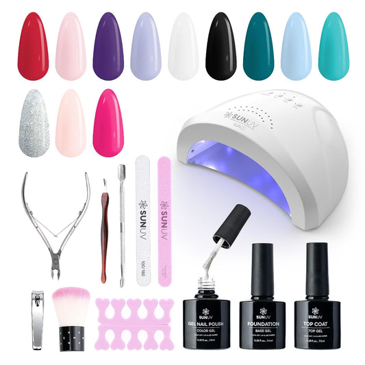 SUNUV Gel Nail Polish Kit - 23 Pcs with UV Light | 12 Vibrant Colors & Manicure Tools for Home Salon