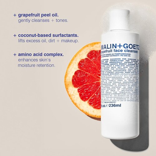MALIN+GOETZ Grapefruit Face Cleanser - Gentle 3-in-1 Foaming Gel with Vitamin-Rich Grapefruit | Purifies, Balances + Brightens | Vegan + Cruelty-Free (8 Fl Oz)