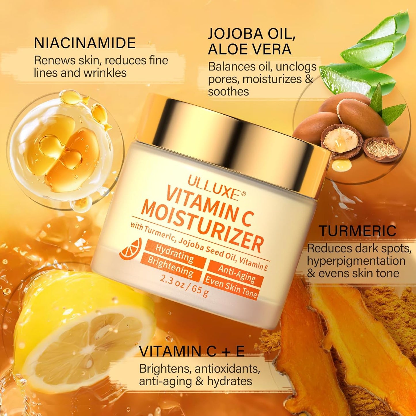 Skiennix Vitamin C Face Moisturizer - Brightening Anti-Aging Cream with Turmeric & Niacinamide, 2.3 Oz