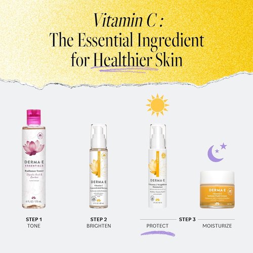 Derma E Vitamin C Moisturizer SPF 45 - Skin Brightening Hydrating Cream | 2 Fl Oz for Lines & Uneven Tone