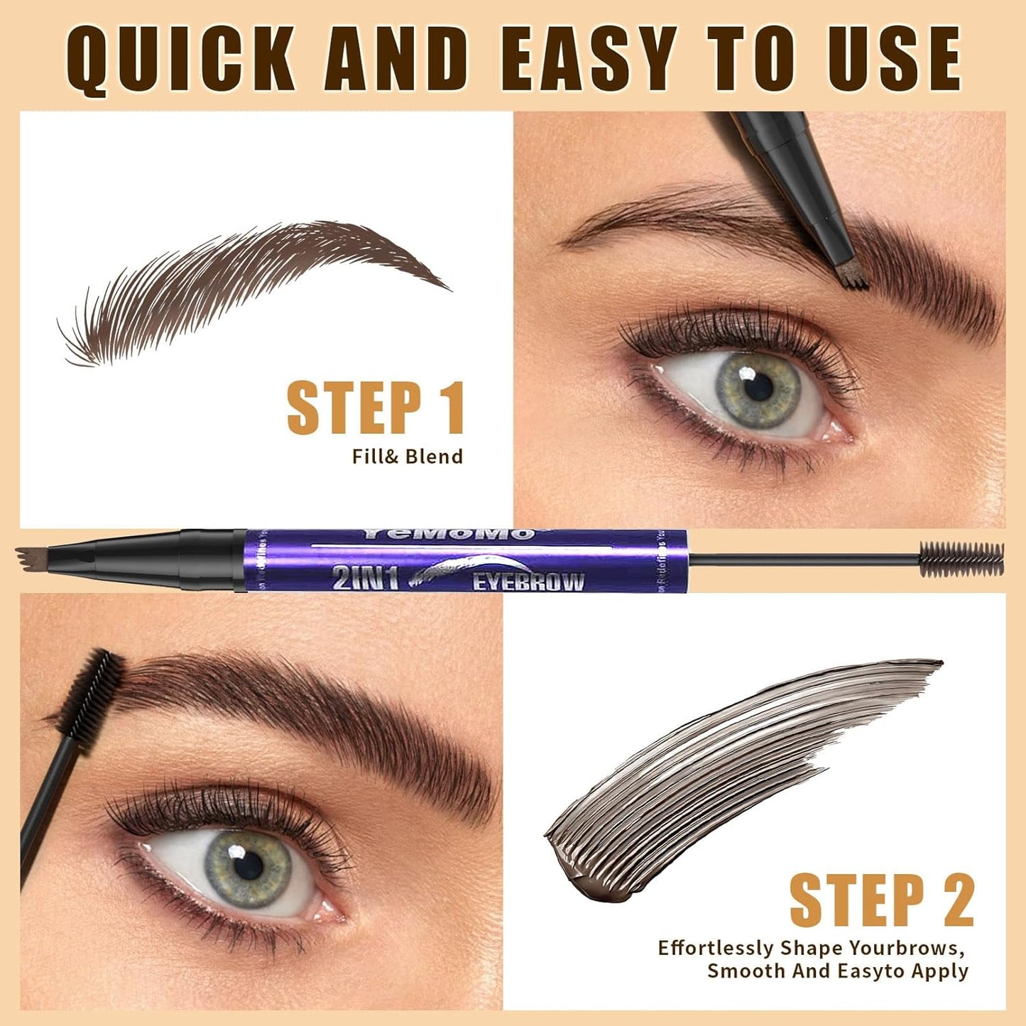 Skiennix 2-in-1 Eyebrow Pen - Waterproof Microblading Pencil with Tinting Gel | 5 Natural Shades, Dark Brown