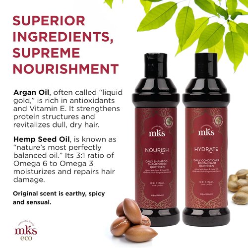 MKS Eco Nourish Shampoo & Hydrate Conditioner Set - Moroccan Argan Oil & Hemp Seed Oil | Vegan, 10 fl oz Each