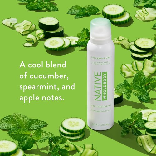 Native Whole Body Deodorant Spray - Cucumber & Mint Scent | 72-Hour Odor Control, Aluminum-Free, 3.5 oz