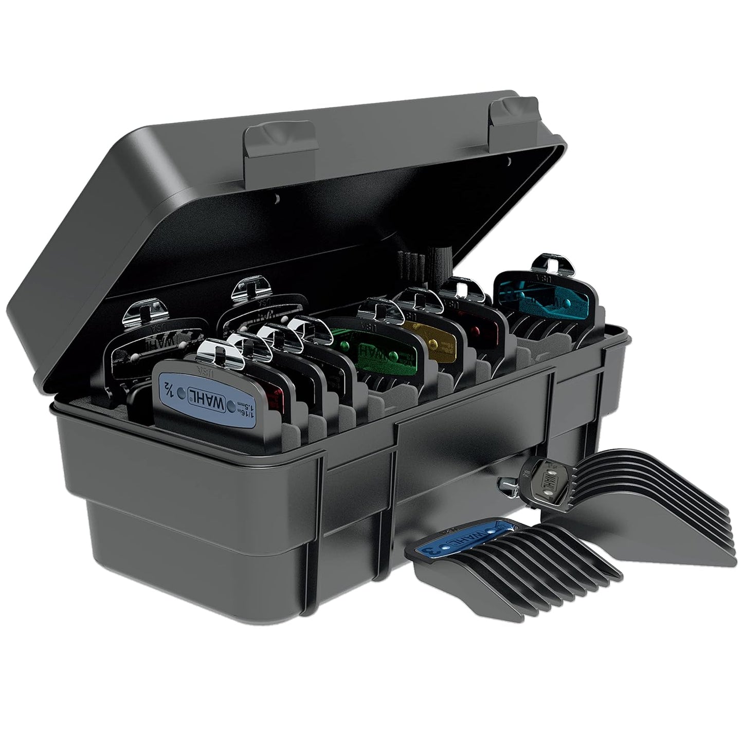 Wahl Genuine SECURE-SNAP® Guide Comb Set - 12 Full Size Attachment Guards with Color Clips & Caddy