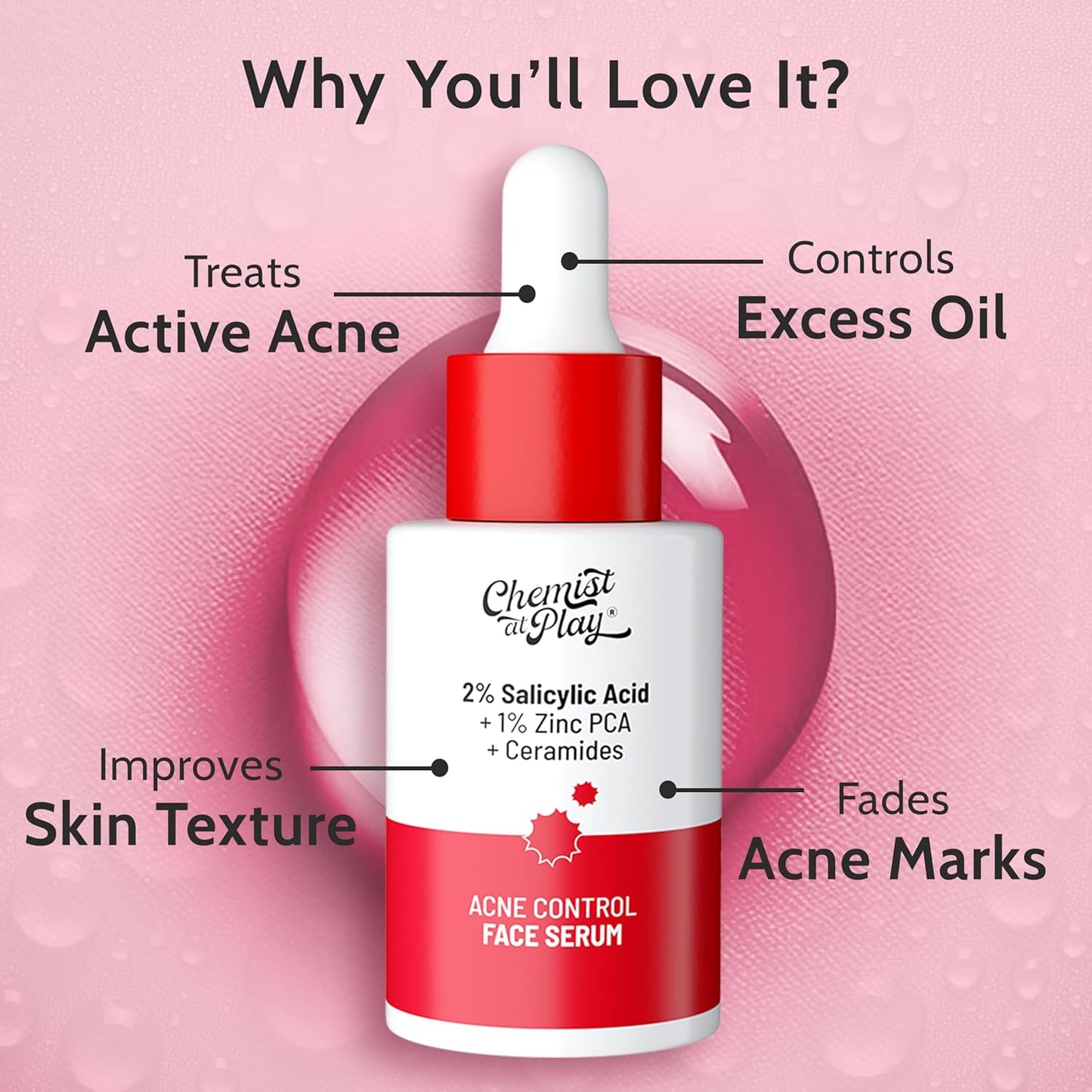 Chemist At Play 2% Salicylic Acid Face Serum - Treats Acne & Controls Oil | Fades Marks | 30ml