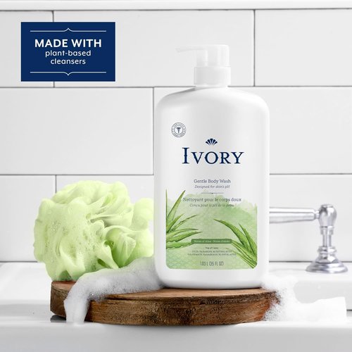 Ivory Gentle Body Wash - Family-Friendly Formula, Aloe Scent, 35 oz | Free of Dyes & Parabens