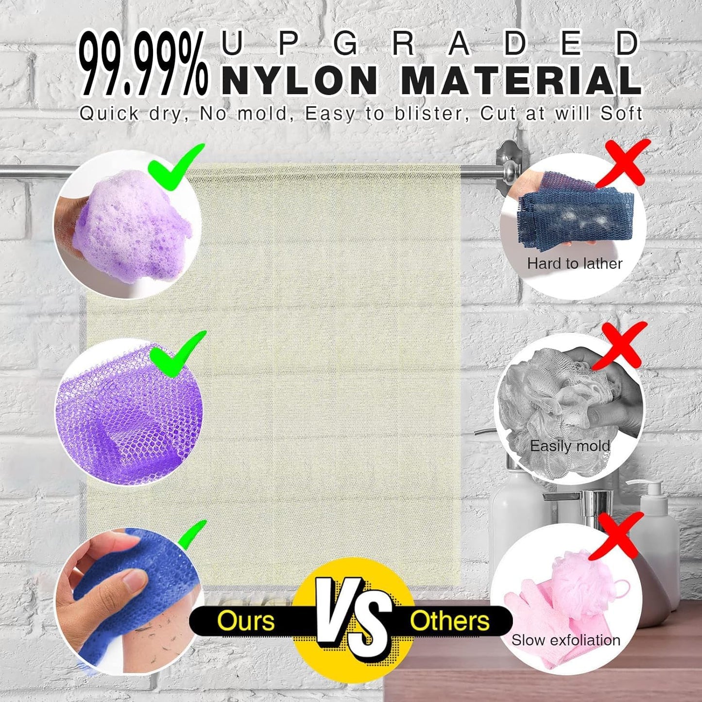 UJFQBH African Bath Sponge Set - Exfoliating Shower Body Scrubber | 3 Pieces in Purple, Blue, Off-White