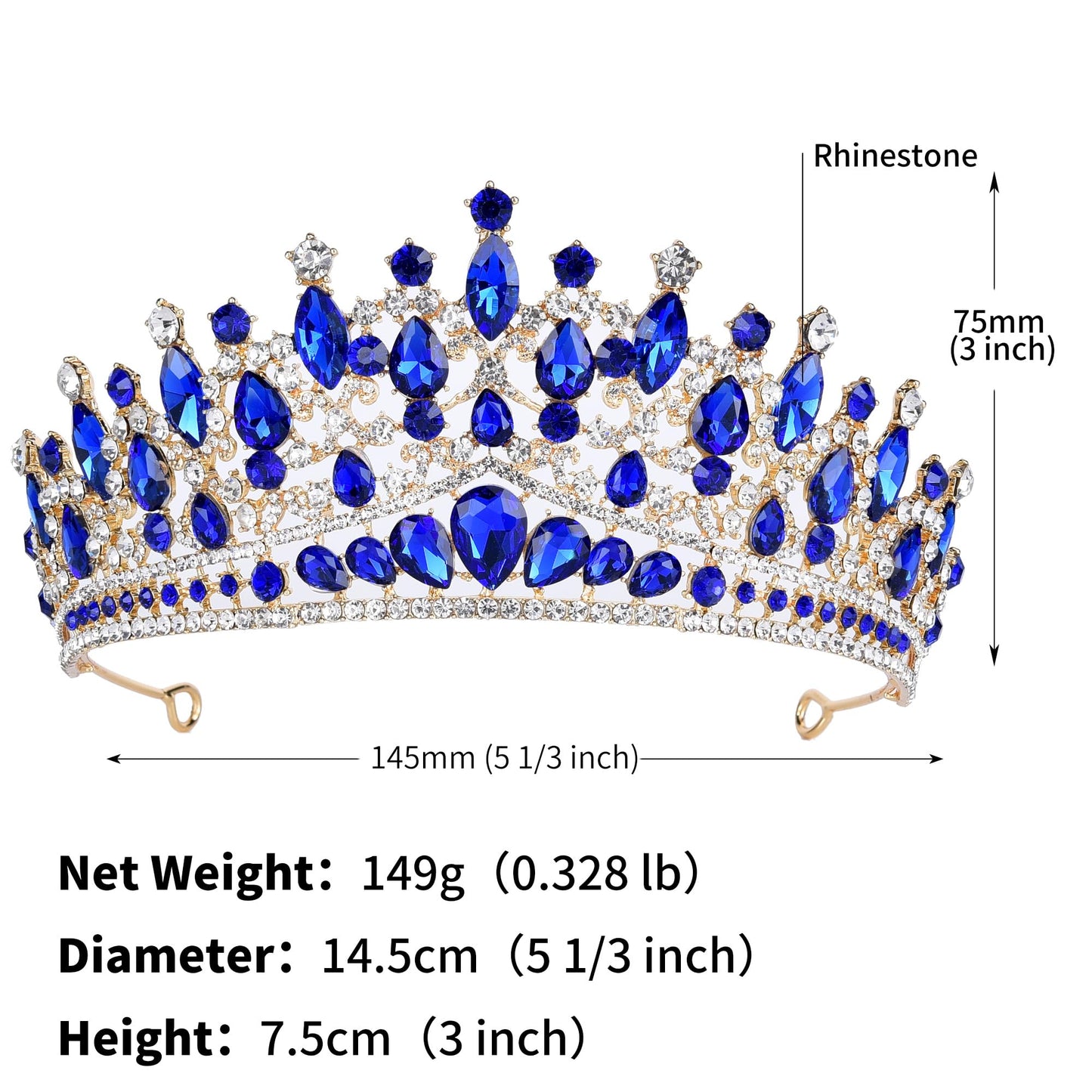 ShulaSHOP Blue Wedding Tiara for Women, Crowns for Women Rhinestone Bridal Crown Princess Tiara Headband, Costume Party Accessories for Brithday Halloween