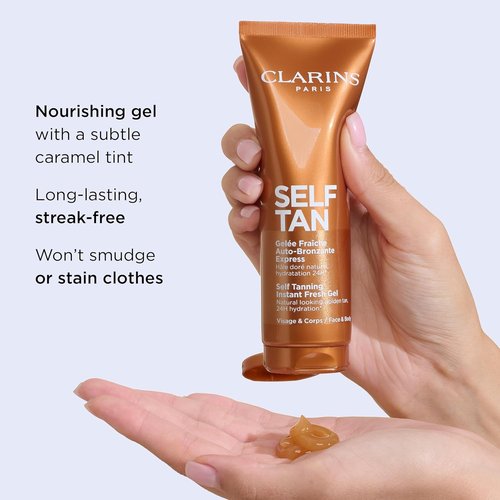 Clarins Self-Tanning Gel - Quick-Drying, Buildable Tanner for Face & Body | Natural Sun-Kissed Glow | 4.5 Oz