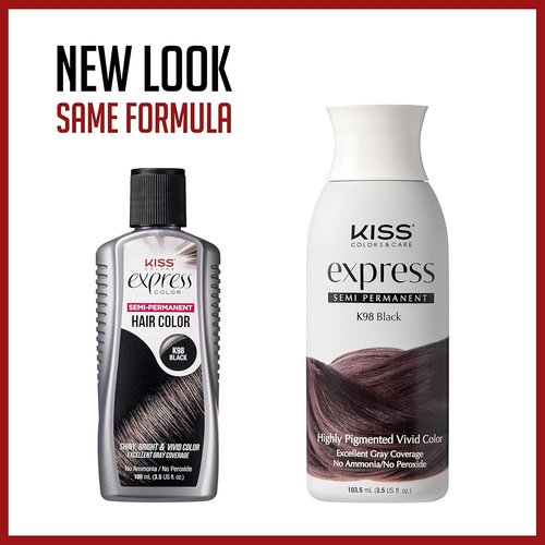 Kiss Express Semi-Permanent Hair Color - Vivid, Gentle Formula for Gray Coverage | 3.5 oz, Black, 2 Count