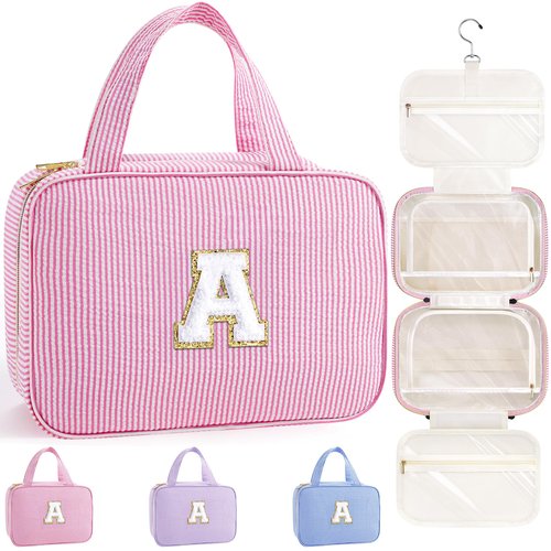 TOPEAST Gifts for Girls Women - 8 9 10 11 12 13 14 15 16 17 Year Old Girls Birthday Gifts, Initial Hanging Toiletry Bag & Makeup Bag, Travel Cruise Essentials, Pink A