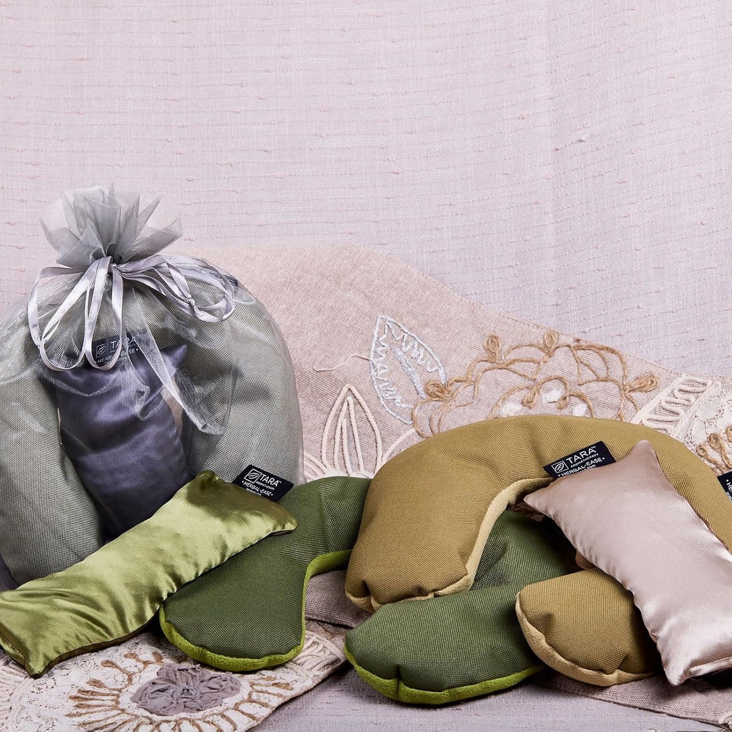 TARA Spa Therapy Aromatherapy Pillow Set - Herbal-Ease Neck & Silk Eye Pillow in Chai