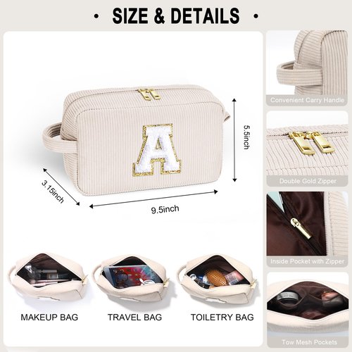 YOOLIFE Travel Makeup Bag - Personalized White Make Up Bag Travel Cosmetic Bags for Women Teens Girls | Birthday Gifts for Women Her | Teen Girls Birthday Gifts Trendy Stuff, Wedding Gift White M