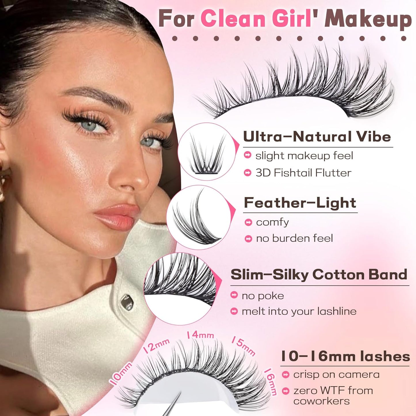Skiennix Lash Clusters Kit - Wispy DIY Eyelash Extensions | 300pcs C Curl 10-16mm Natural Look