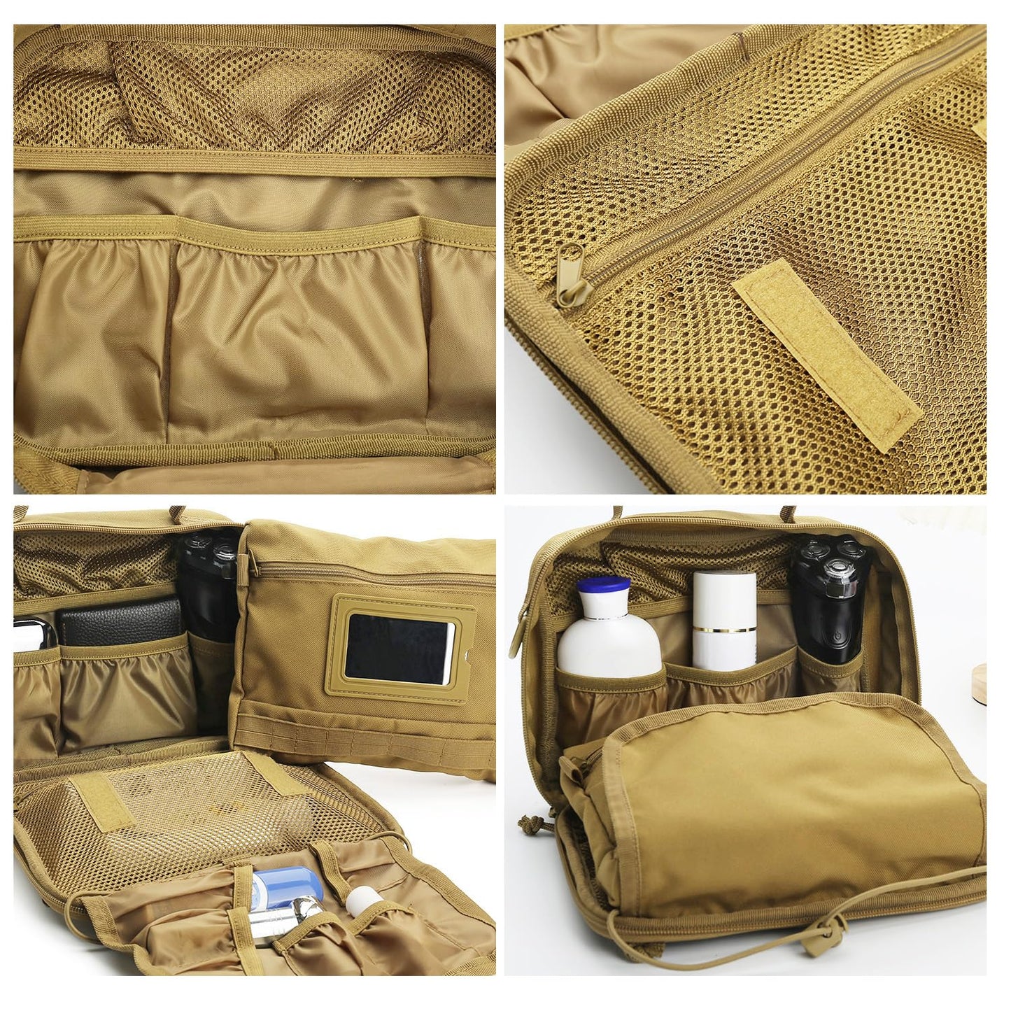 SMONT Toiletry Bag for Men Travel, Hanging Dopp Kit Shaving Hygiene Bag for Traveling Bathroom Khaki