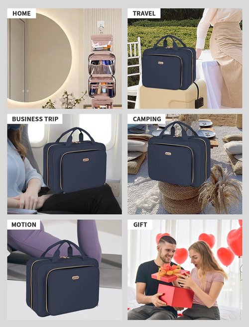 BALULHG Travel Toiletry Bag for Women Large Capacity with Hook - Portable Cosmetic Case,Hanging Makeup Bag for Full Sized Toiletries，Travel Essentials for Business Trips and Camping Blue