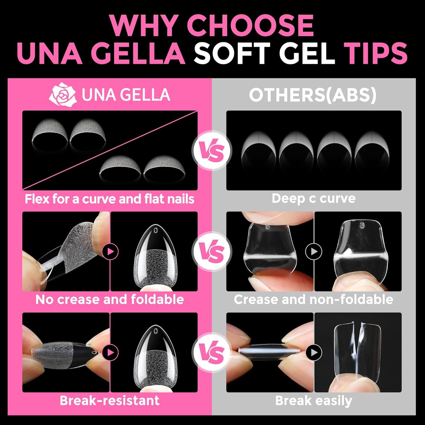 UNA GELLA Short Almond Fake Nails - 216pcs Pre-Shaped Gel Acrylic Tips for Full Cover Extensions | 12 Sizes