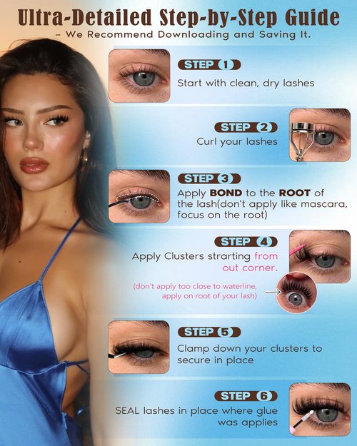 Goddvenus Fluffy Wispy Lash Clusters Kit Natural Eyelashes Clusters D Curl Cluster Eyelash Extensions Lightweight Individual Lashes DIY Eyelash Extension Kit with Waterproof Lash Cluster Glue