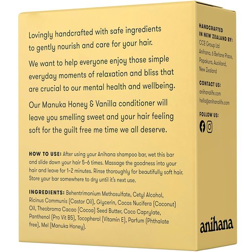 ANIHANA Manuka Honey Conditioner Bar - Paraben-Free Solid Conditioner for Healthy Shine, 2.1 oz