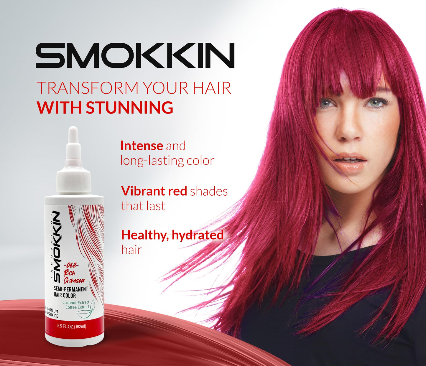 Smokkin Innovation Semi Permanent Hair Color (068 Rich Crimson) | Vegan & Clean Hair Dye for Natural Hair | No Ammonia, No Peroxide | Works on 4C Human Hair, Crochet & Braiding Hair | 5.5 Fl Oz