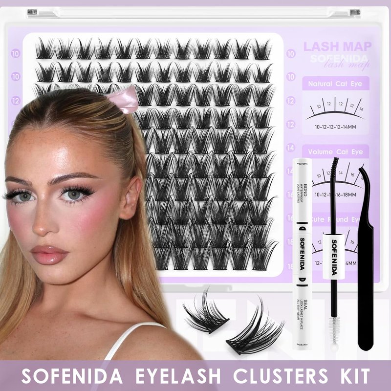 SOFENIDA Lash Clusters Kit Wispy Lash Clusters Cluster Eyelash Extensions 10-18mm Lash Extension Kit Eyelash Cluster Eyelash Extensions Waterproof DIY Individual Lashes Clusters with Soft Thin Band