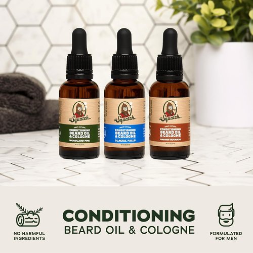 Dr. Squatch Conditioning Beard Oil - Nourishing Men's Gift Pack | Long-Lasting Scents: Fireside Bourbon, Glacial Falls, Woodland Pine