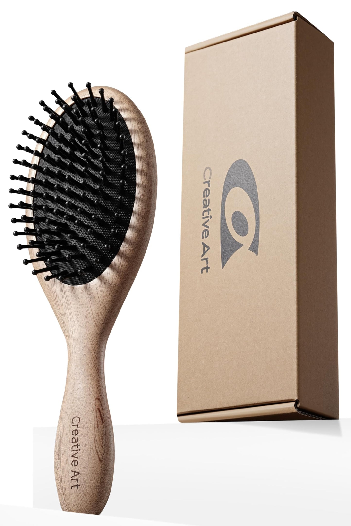 Wooden Paddle Hair Brush for Women & Men, Detangler Hairbrush with Ergonomic Handle & Air Cushion, Scalp Massager Suitable for Curly/Fine/Thick Hair, Wet & Dry Styling and Detangling Brushes