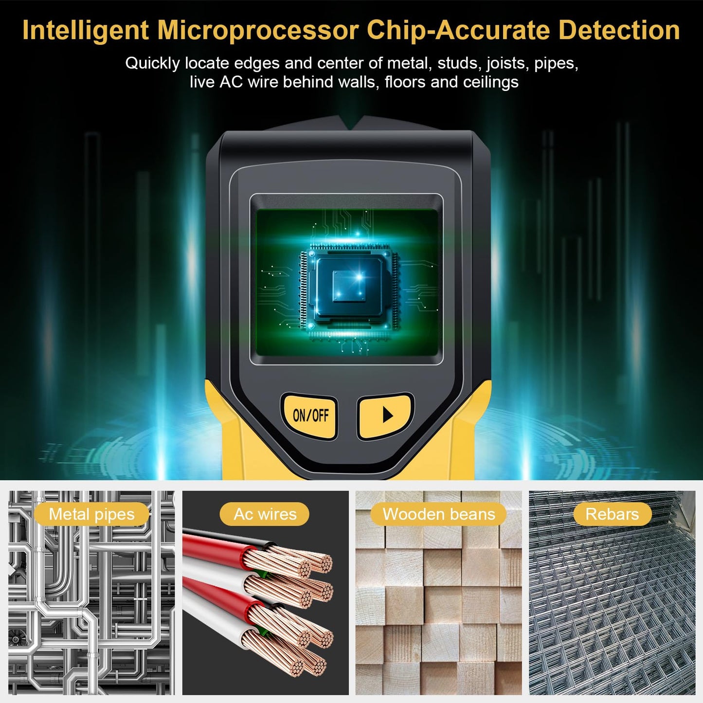 Stud Finder Wall Scanner - 5 in 1 Stud Finder Tool w/Smart Chip and HD LCD Display, Stud Detector Beam Finders for the Center and Edge of Wood AC Wire Metal Studs Joist Pipe (‎Dark Aqua)