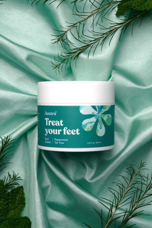 ASUTRA Treat your Feet Foot Cream, 3.4 oz - Rich Lotion with Shea Butter for Dry, Cracked Feet, Peppermint & Tea Tree Essential Oils for Healthy Feet
