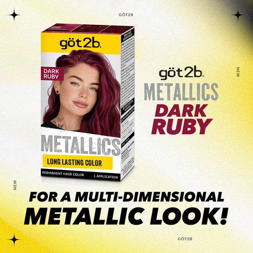 got2b Metallics Permanent Hair Dye, Dark Ruby M68, Hair Color for Women & Men, Formulated with Metallic-Shine Booster for Cool, Shimmering Tones, Lasts Up to 30 Washes, 1 Kit