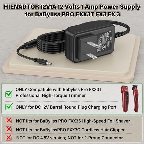 BaByliss PRO FX3 Trimmer Charger - Replacement AC Adapter for Cordless Hair Trimmers | 12V Power Cord