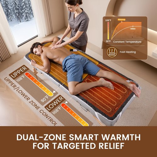 Bearhug Massage Table Warmer - Dual-Zone Heating Pad with 10 Levels & Timer | 30” x 71”, Dark Grey Sherpa Wool