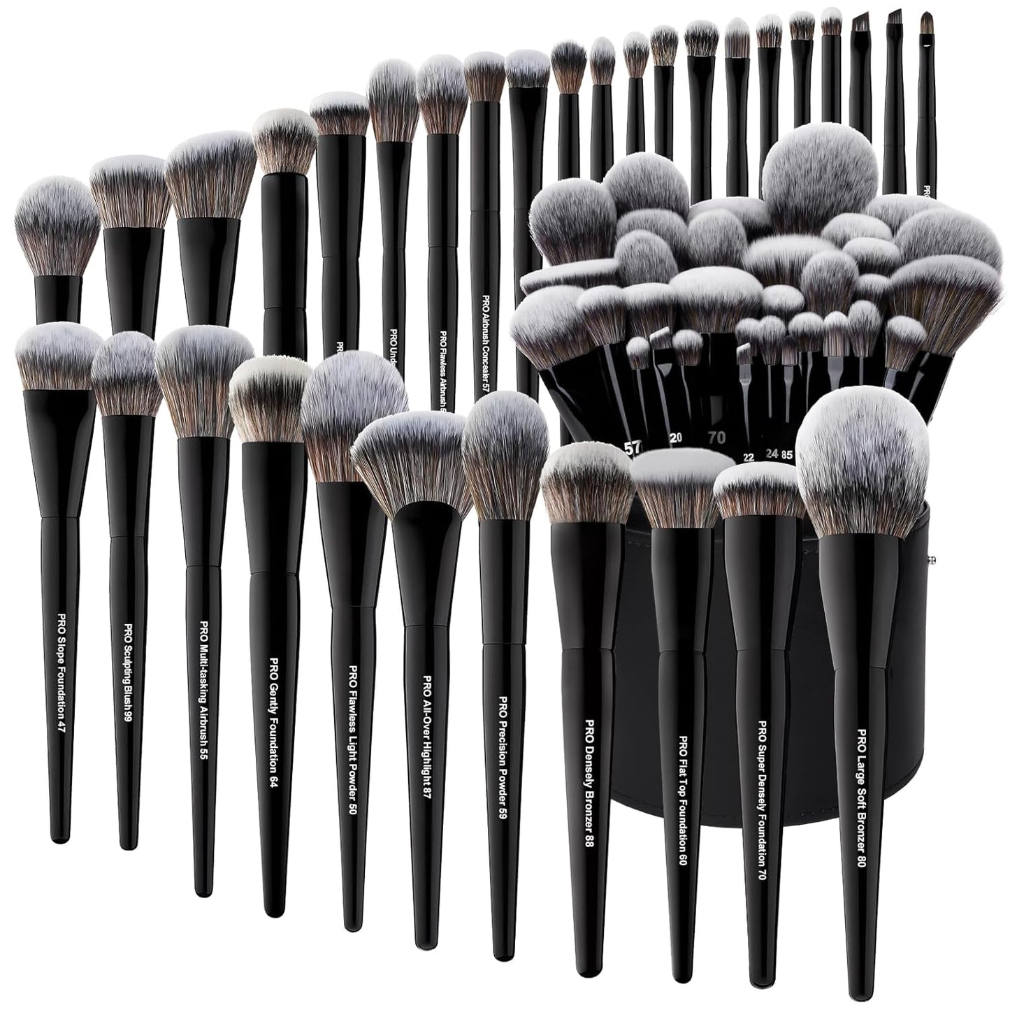 Bueart Design 32-Piece PRO Grade Makeup Brush Set - Ultra-Soft Synthetic Brushes with Large Holder | Classic Black