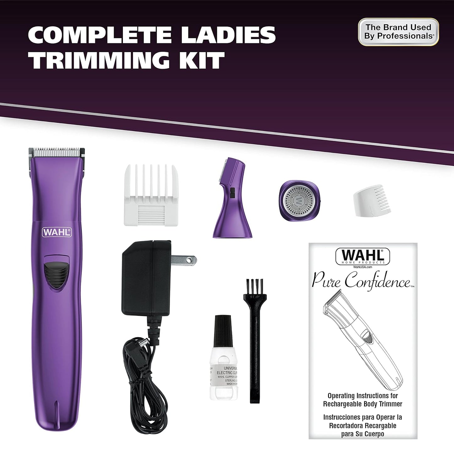 Wahl Pure Confidence Rechargeable Electric Trimmer - Smooth Shaving & Trimming for Face, Underarms, Eyebrows & Bikini Areas | Model 9865-100