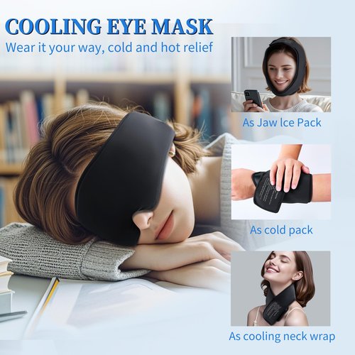 2 Pack Cooling Gel Eye Mask - Puffy Eyes, Dark Circles, Migraine Relief,HSA FSA Eligible, FACEMOON Reusable Sleep Mask for Hot & Ice Cold Compress, Long Lasting Comfort for Dry Eyes(Black,Blue)