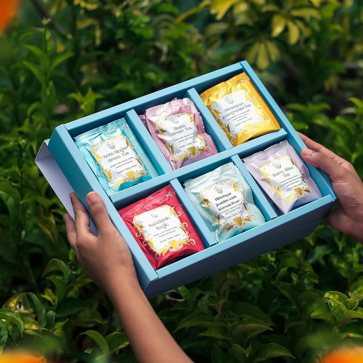 Vedas Garden of Fruits Premium Herbal Tea Gift Set - Eco-Friendly 24 Hand-Stitched Teabags | 6 Unique Flavors for All Occasions