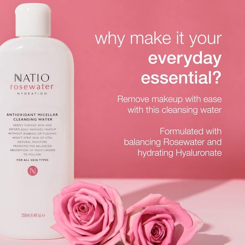 Natio Australia Rosewater Micellar Cleansing Water - Hydrating Makeup Remover for All Skin Types | 8.4 oz