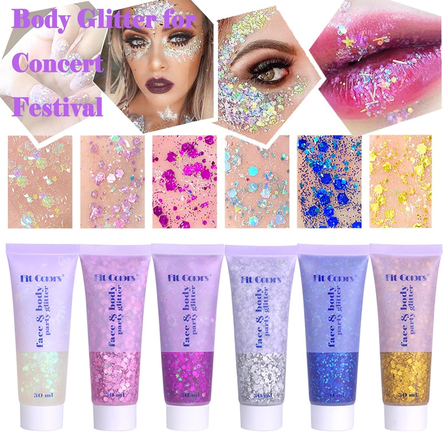 Skiennix Body Glitter Gel - Chunky Sequins for Festivals & Concerts | 150ml White, Silver & Pink