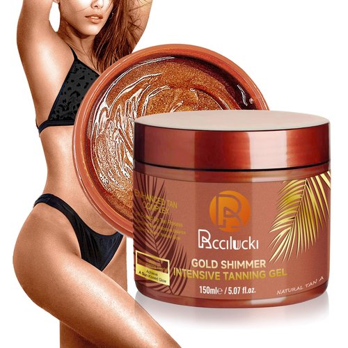 Golden Shimmer Tanning Accelerator Gel - Intensifies Natural Tan Under Sun/Beds | With Carrot Oil & 2% DHA | Water-Resistant | 5 Fl Oz