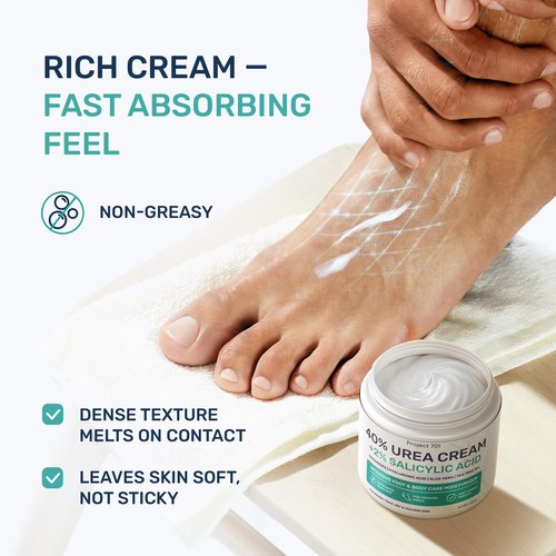 PROJECT 701 Urea Cream 40 Percent for Feet Maximum Strength, Callus Remover Foot Cream, Dry Cracked Heels Exfoliating Lotion with Salicylic Acid, Ceramides, Tea Tree Oil – Women and Men, 4.3 oz