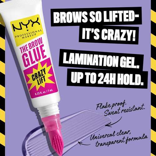 NYX Professional Makeup Brow Glue - 16HR Strong Hold Brow Lamination Gel with Built-In Comb | Clear